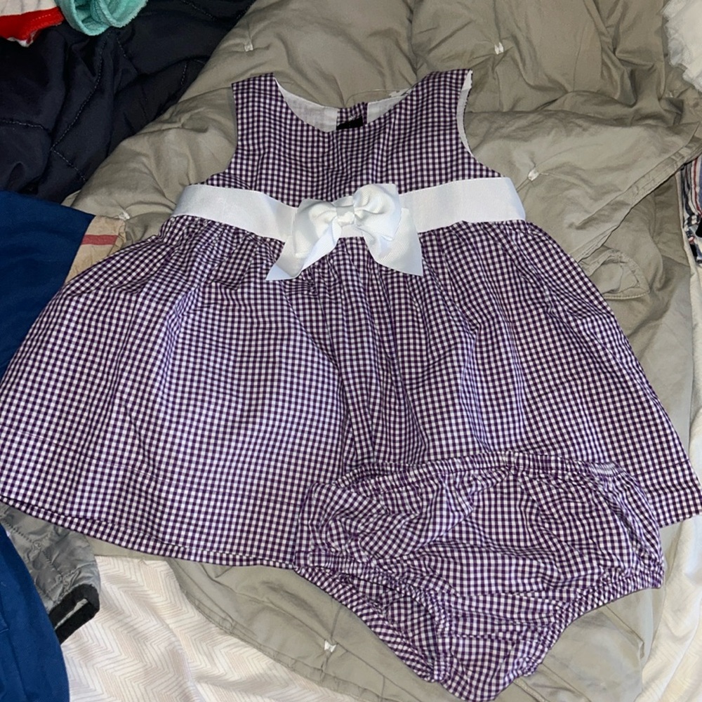 Baby Brand Purple & White Gingham Dress & Bloomers - 6-12 months NWT